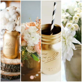 DIY Gold Mason Jars with Flowers